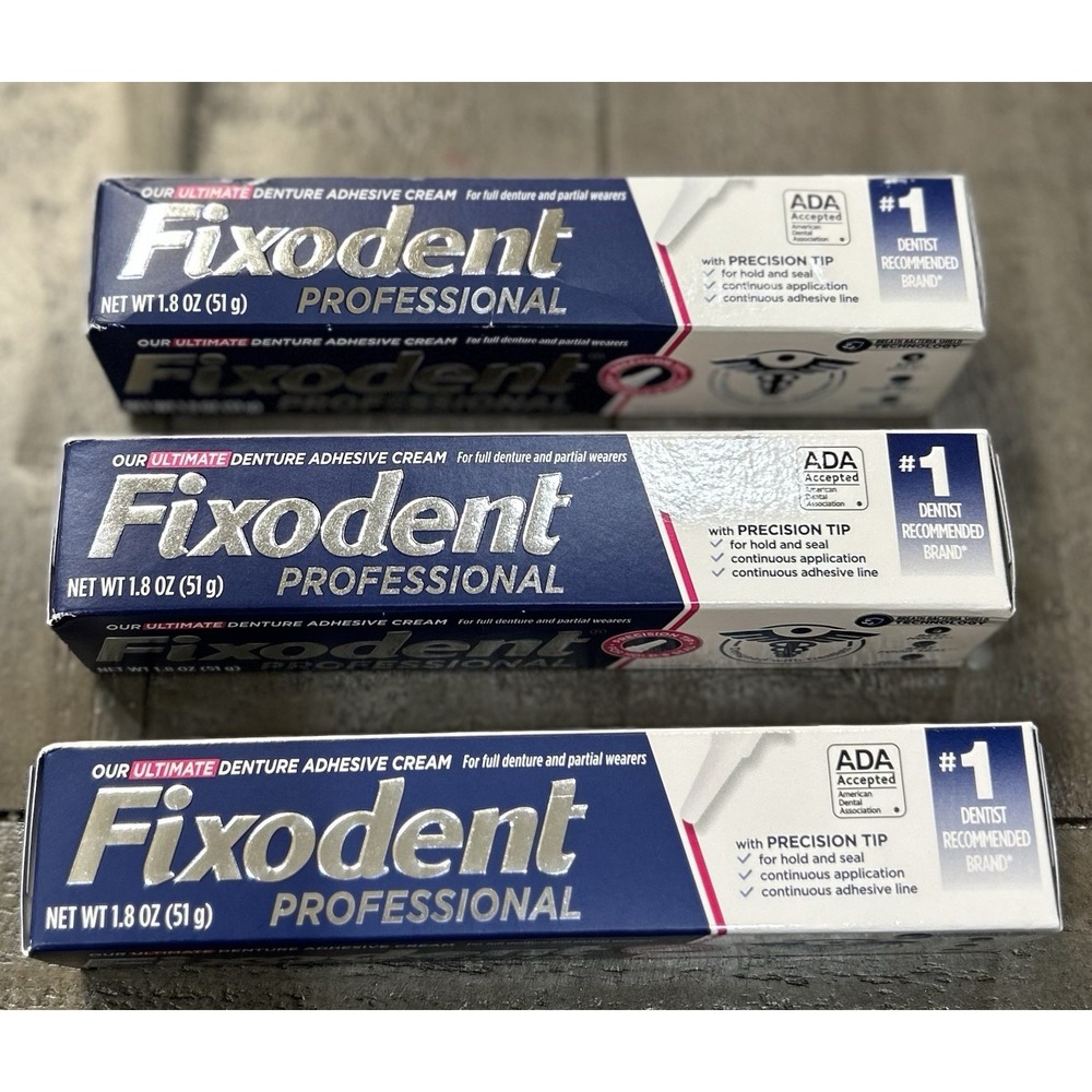 Lot Of 3 FIXODENT Professional Denture Adhesive Cream 1.8 oz Each Sealed NIB